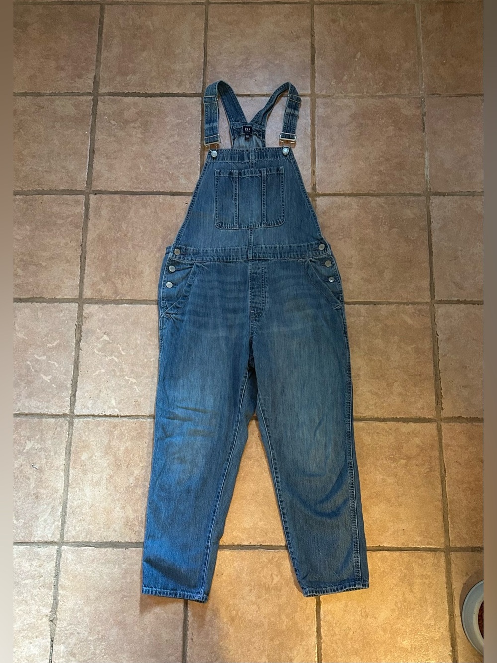 Vintage 90s GAP Womens Classic Blue Denim Wide Leg Bib Overalls~L~